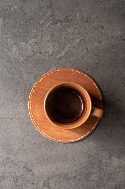 Personalized Leather Coaster, Oversized Round Whiskey Mug Mat, Anniversary Gift