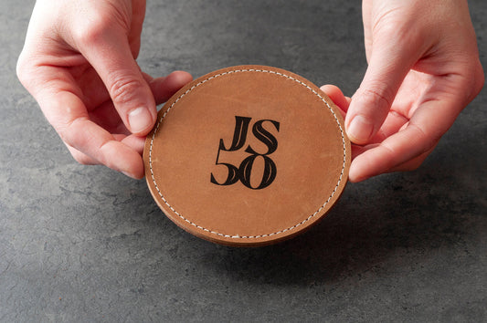 Custom Logo/artwork Leather Coaster , Bulk Order Laser Engraved Round Whiskey Coasters, Corporate Gift