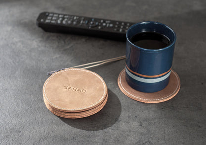 Personalized Leather Coaster Set, Anniversary Gift, Housewarming