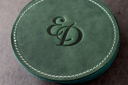 Custom Logo Leather Coaster Set , Corporate Gift Round Whiskey Coasters, Company Logo Coffee Mug Gift For Customers