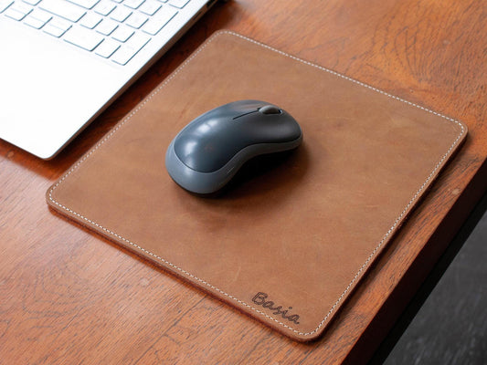 Personalized Leather Mouse Pad, Square Desk Protector, 3rd Anniversary Gift