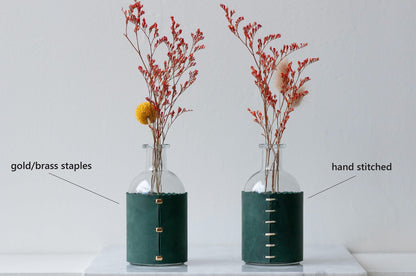 Bud Vase Leather Wrapped Flower Single Stem Cafe Style Minimalist Decorative 3rd Anniversary,  Housewarming,  Mothers Day Gift
