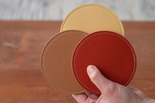 Personalized Leather Coasters Set, Colorful Anniversary Housewarming Gift