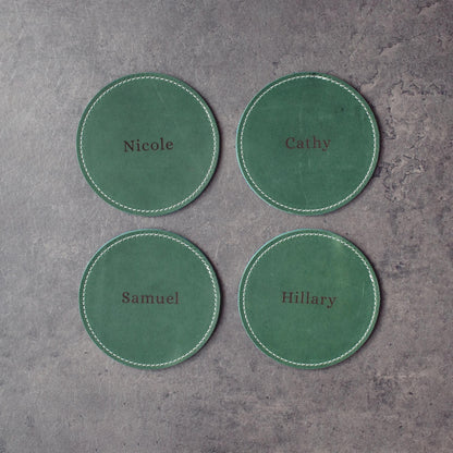 Laser Engraved Leather Coasters, Whiskey Drinkware, Personalized Wedding Favor, Anniversary Gift