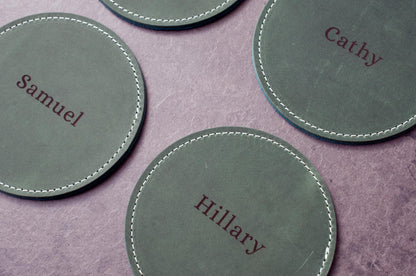 Laser Engraved Leather Coasters, Whiskey Drinkware, Personalized Wedding Favor, Anniversary Gift