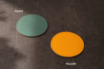 Handmade Leather Coaster, Round Drink Coaster, Anniversary Gift