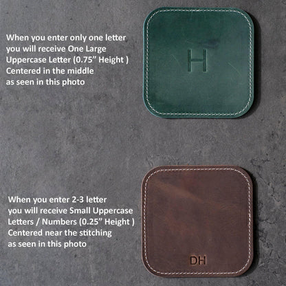 Personalized Leather Whiskey Coaster Set ,customized Square Coffee Mug Mat , 3rd Anniversary Gift For Husband Wife Housewarming Mothers Day