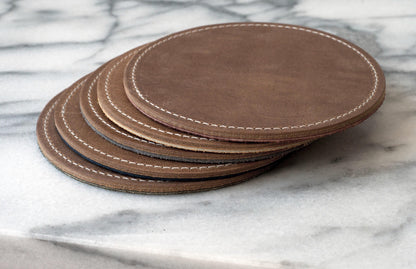 Personalized Leather Coaster Set, Customized Round Whiskey Coasters Coffee Mug Mat, 3rd Anniversary, Mothers Day Gift, Initial Coaster