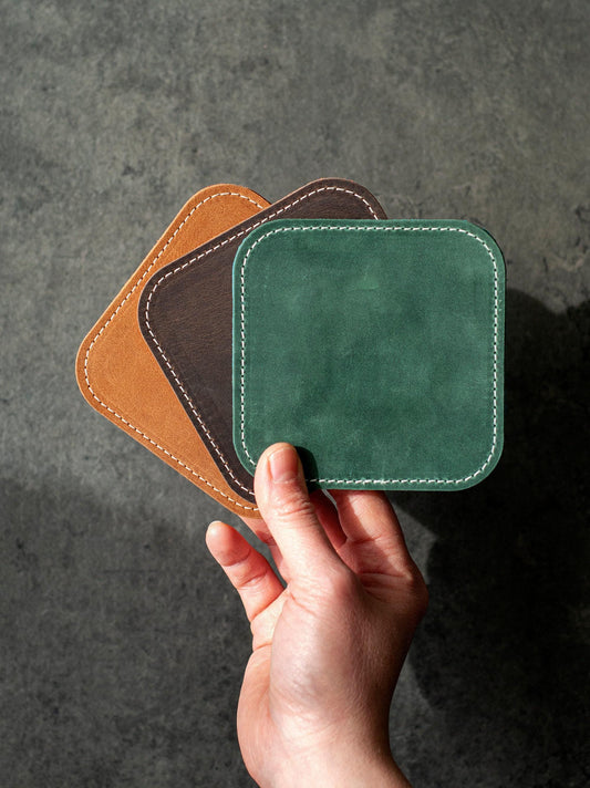 Personalized Leather Coaster Set, Anniversary Gift