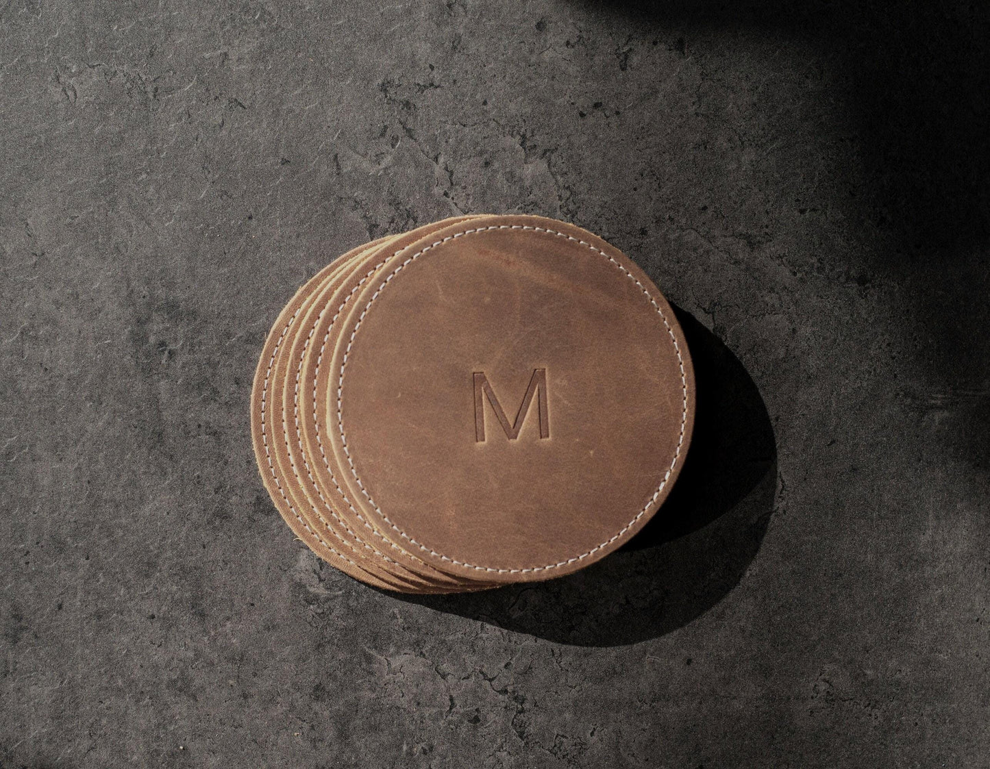 Personalized Leather Coaster Set , Customized Round Whiskey Coasters, 3rd Anniversary Coffee Mug Gift For Husband Wife Mothers Day