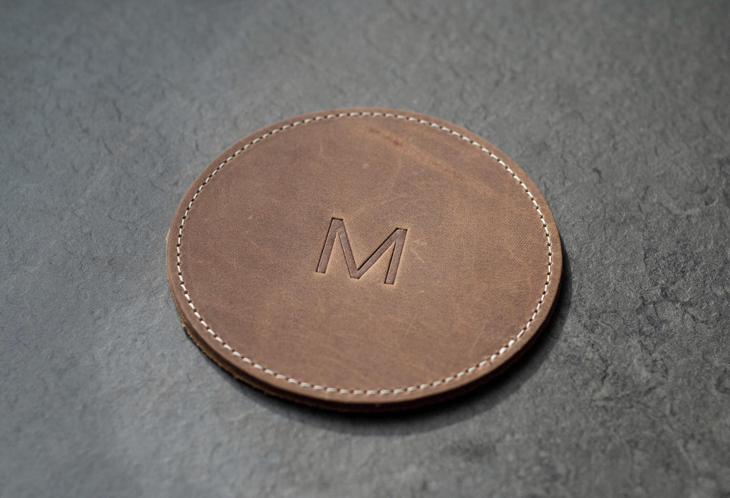 Personalized Leather Coaster Set , Customized Round Whiskey Coasters, 3rd Anniversary Coffee Mug Gift For Husband Wife Mothers Day