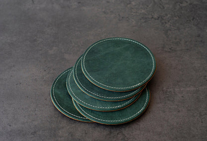 Leather Coaster Set Personalized , Customized Round Whiskey Coasters 3rd Year Anniversary Coffee Mug Mat Gift For Him Her Groomsmen Gift