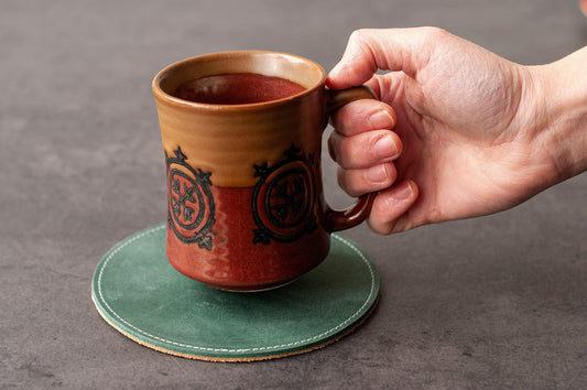 Personalized Leather Coaster, Oversized Round Whiskey Mug Mat, Anniversary Gift