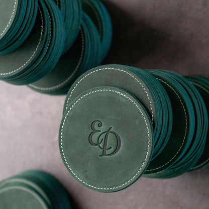 Custom Logo Leather Coaster Set , Corporate Gift Round Whiskey Coasters, Company Logo Coffee Mug Gift For Customers