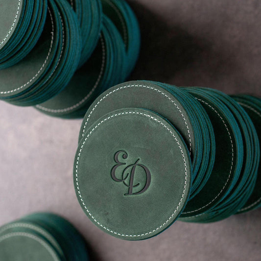 Custom Logo Leather Coaster Set , Corporate Gift Round Whiskey Coasters, Company Logo Coffee Mug Gift For Customers