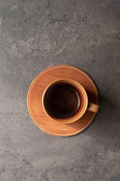 Personalized Leather Coaster, Oversized Round Whiskey Mug Mat, Anniversary Gift