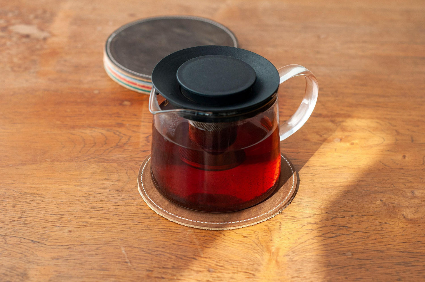 Personalized Leather Coaster, Oversized Round Whiskey Mug Mat, Anniversary Gift