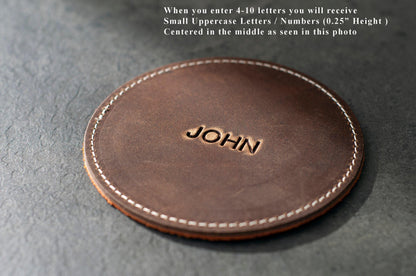 Personalized Leather Coaster Set, Customized Round Whiskey Coaster, Coffee Mug 3rd Anniversary Gift For Husband, Housewarming Mothers Day