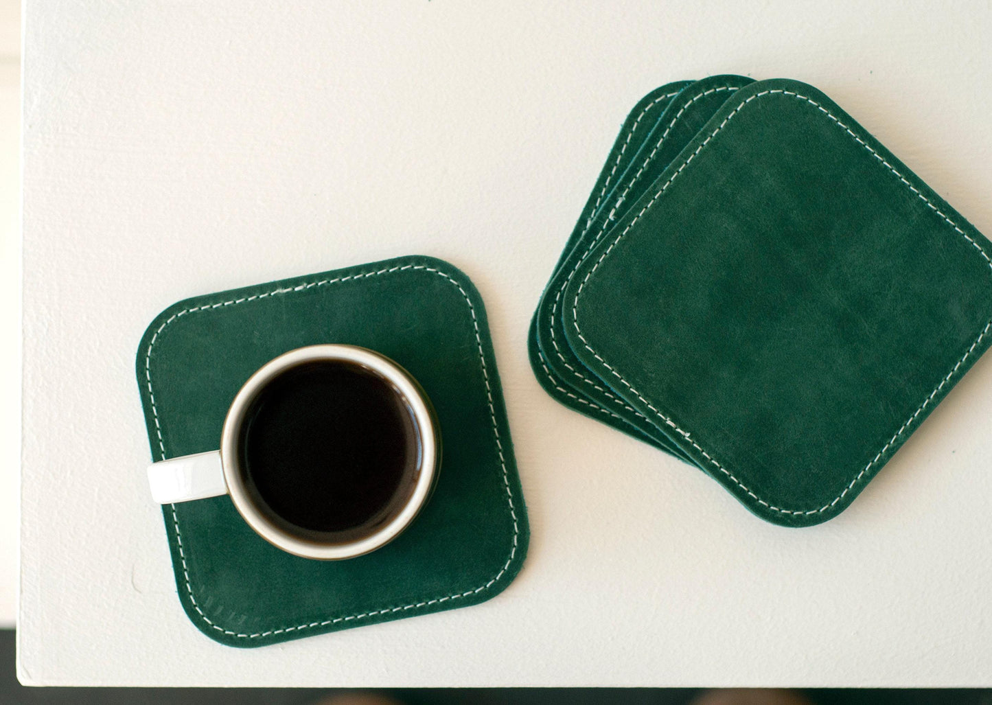 Personalized Leather Whiskey Coaster Set ,customized Square Coffee Mug Mat , 3rd Anniversary Gift For Husband Wife Housewarming Mothers Day