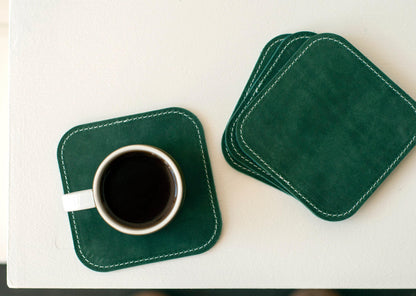 Personalized Leather Whiskey Coaster Set ,customized Square Coffee Mug Mat , 3rd Anniversary Gift For Husband Wife Housewarming Mothers Day