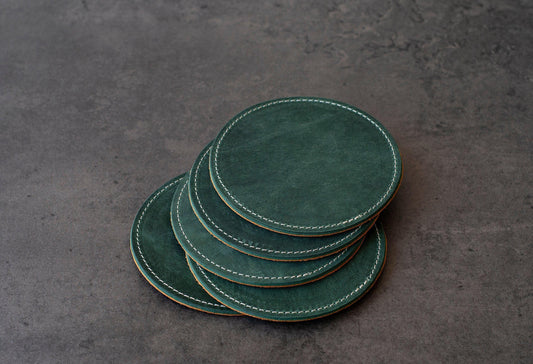 Personalized Leather Coaster Set, Customized Round Whiskey Coasters Coffee Mug Mat, 3rd Anniversary, Mothers Day Gift, Initial Coaster