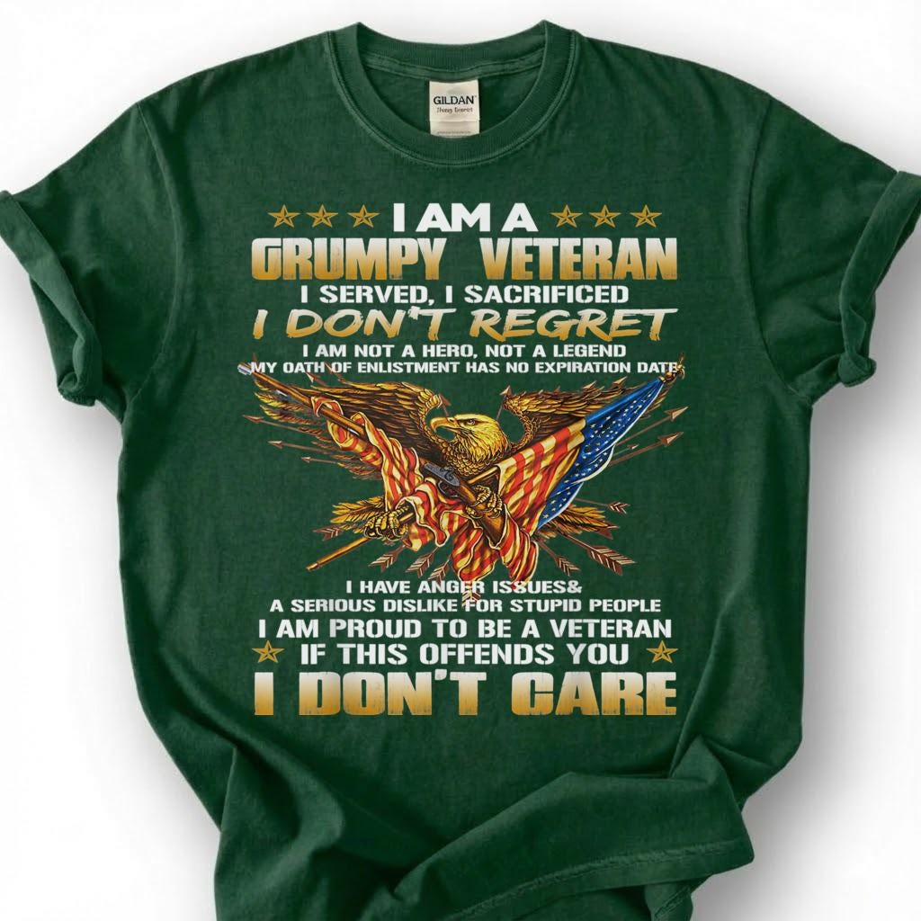 Grumpy Veteran Shirt, I Served I Sacrificed I Don't Regret Tee, Proud Veteran Eagle T-Shirt, Patriotic Military Gift, Veteran Tee
