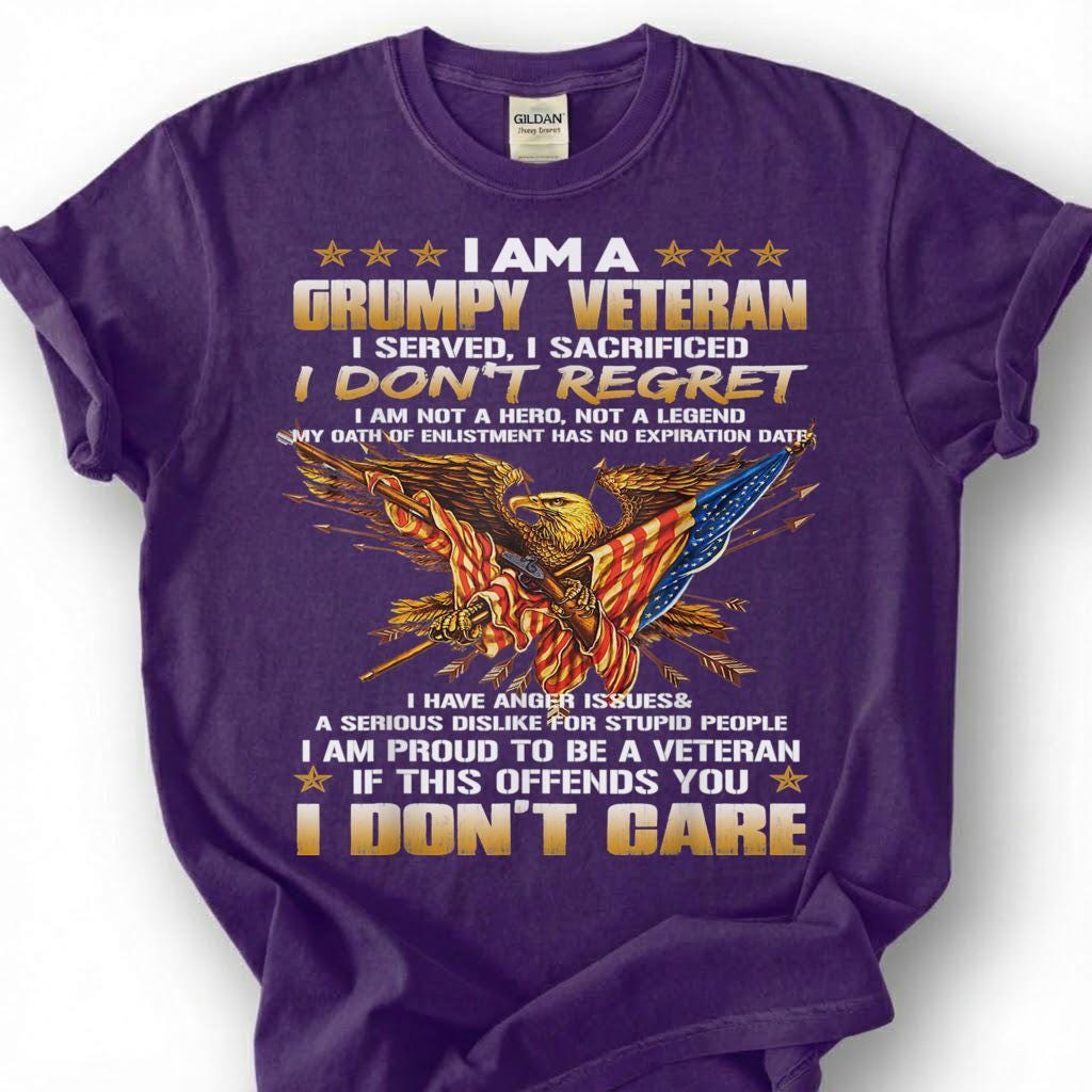 Grumpy Veteran Shirt, I Served I Sacrificed I Don't Regret Tee, Proud Veteran Eagle T-Shirt, Patriotic Military Gift, Veteran Tee