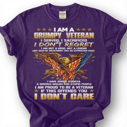 Grumpy Veteran Shirt, I Served I Sacrificed I Don't Regret Tee, Proud Veteran Eagle T-Shirt, Patriotic Military Gift, Veteran Tee