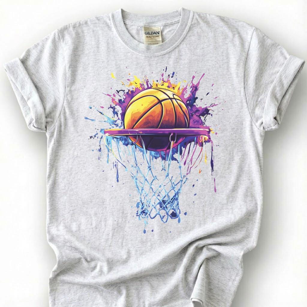 Watercolor Basketball Hoop Shirt, Colorful Basketball Net Art T-Shirt, Splash Paint Basketball Tee, Artistic Basketball Gift, Rainbow Hoops