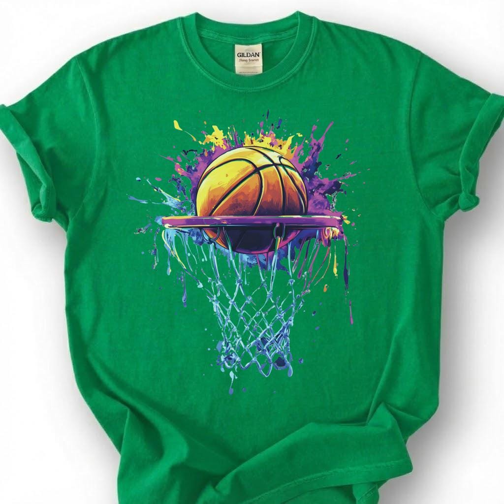 Watercolor Basketball Hoop Shirt, Colorful Basketball Net Art T-Shirt, Splash Paint Basketball Tee, Artistic Basketball Gift, Rainbow Hoops