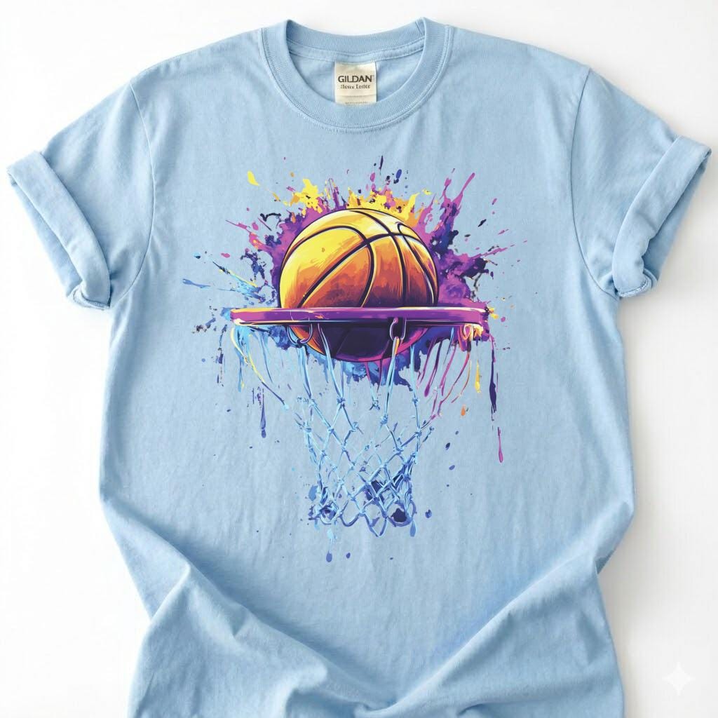 Watercolor Basketball Hoop Shirt, Colorful Basketball Net Art T-Shirt, Splash Paint Basketball Tee, Artistic Basketball Gift, Rainbow Hoops