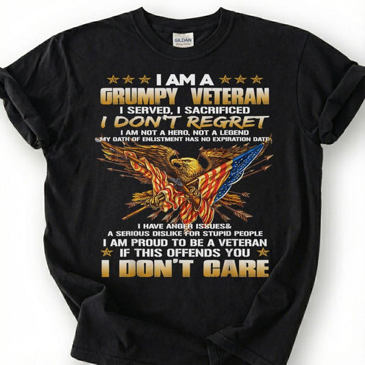 Grumpy Veteran Shirt, I Served I Sacrificed I Don't Regret Tee, Proud Veteran Eagle T-Shirt, Patriotic Military Gift, Veteran Tee