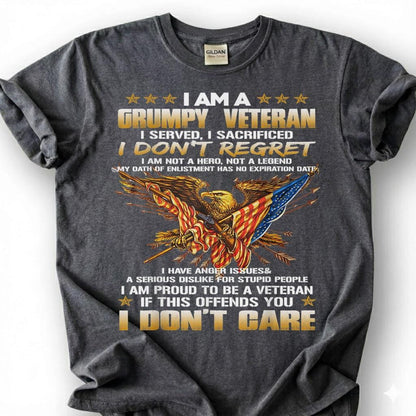 Grumpy Veteran Shirt, I Served I Sacrificed I Don't Regret Tee, Proud Veteran Eagle T-Shirt, Patriotic Military Gift, Veteran Tee