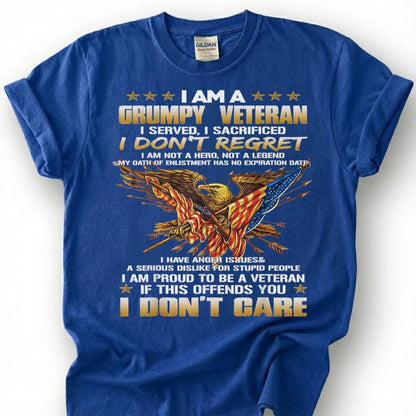 Grumpy Veteran Shirt, I Served I Sacrificed I Don't Regret Tee, Proud Veteran Eagle T-Shirt, Patriotic Military Gift, Veteran Tee