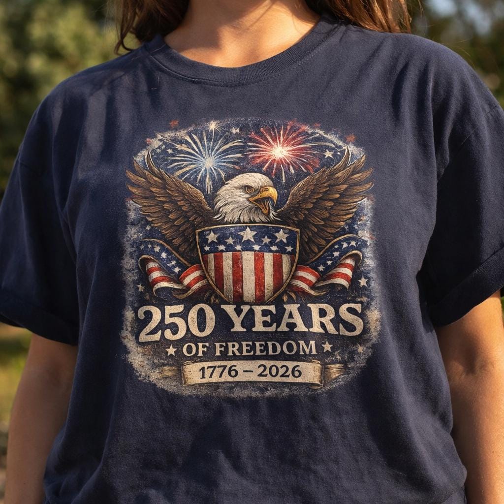 America 250 Years of Freedom Shirt, Patriotic Eagle 1776 2026 Tee, USA Independence Day Shirt, 4th of July Gift, American Flag Tee