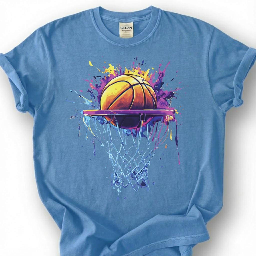 Watercolor Basketball Hoop Shirt, Colorful Basketball Net Art T-Shirt, Splash Paint Basketball Tee, Artistic Basketball Gift, Rainbow Hoops
