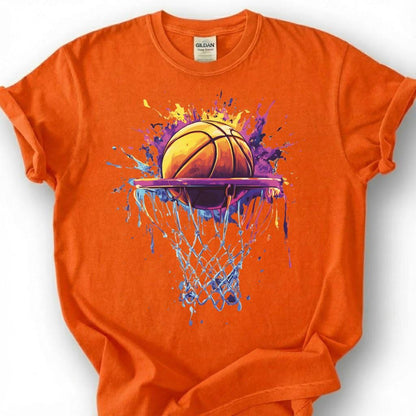 Watercolor Basketball Hoop Shirt, Colorful Basketball Net Art T-Shirt, Splash Paint Basketball Tee, Artistic Basketball Gift, Rainbow Hoops