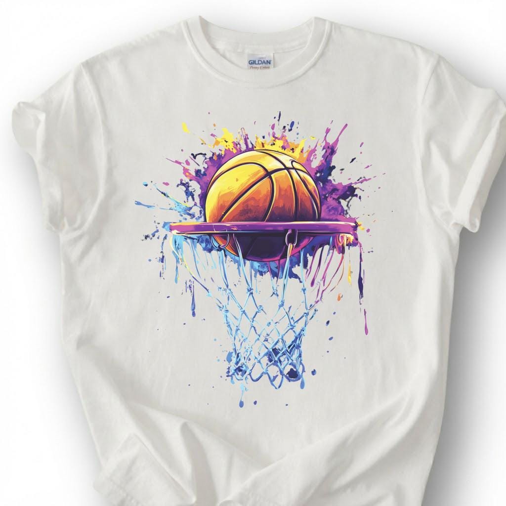 Watercolor Basketball Hoop Shirt, Colorful Basketball Net Art T-Shirt, Splash Paint Basketball Tee, Artistic Basketball Gift, Rainbow Hoops