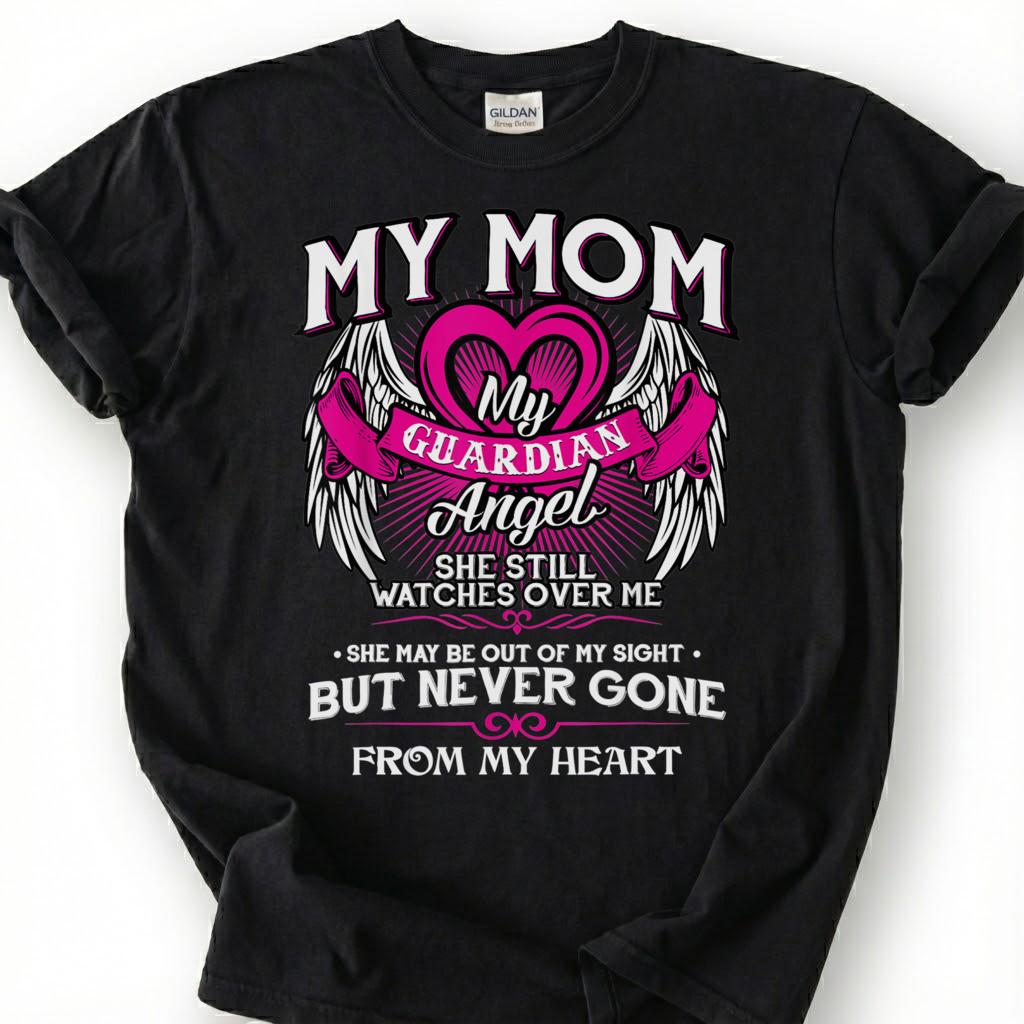 Guardian Angel Mom Memorial Shirt, Grieving Daughter Wing Tee, Lost Mother Remembrance T-Shirt, Missing Mom Heaven Top, Bereaved Heart Gift