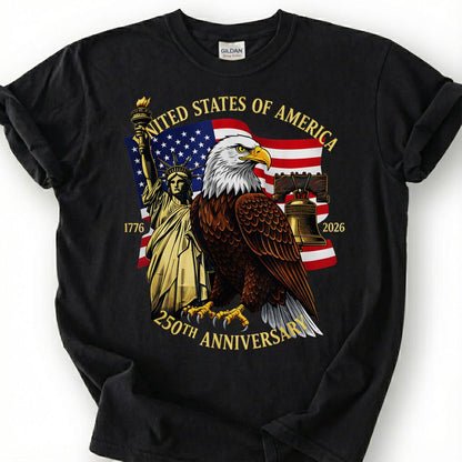 USA 250th Anniversary 1776 2026 Shirt, Statue Of Liberty Bald Eagle Tee, Liberty Bell Flag Top, Semiquincentennial Apparel, July 4th Gift