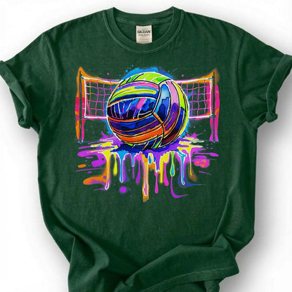 Colorful Volleyball Net Drip Paint Shirt, Volleyball Player Tee For Girls, Volleyball Lover Gift, Watercolor Sport Graphic Apparel