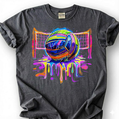 Colorful Volleyball Net Drip Paint Shirt, Volleyball Player Tee For Girls, Volleyball Lover Gift, Watercolor Sport Graphic Apparel