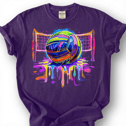 Colorful Volleyball Net Drip Paint Shirt, Volleyball Player Tee For Girls, Volleyball Lover Gift, Watercolor Sport Graphic Apparel