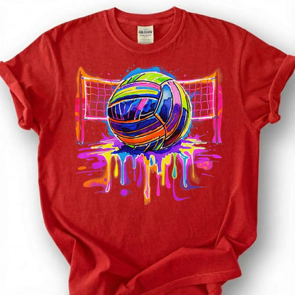 Colorful Volleyball Net Drip Paint Shirt, Volleyball Player Tee For Girls, Volleyball Lover Gift, Watercolor Sport Graphic Apparel