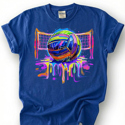 Colorful Volleyball Net Drip Paint Shirt, Volleyball Player Tee For Girls, Volleyball Lover Gift, Watercolor Sport Graphic Apparel