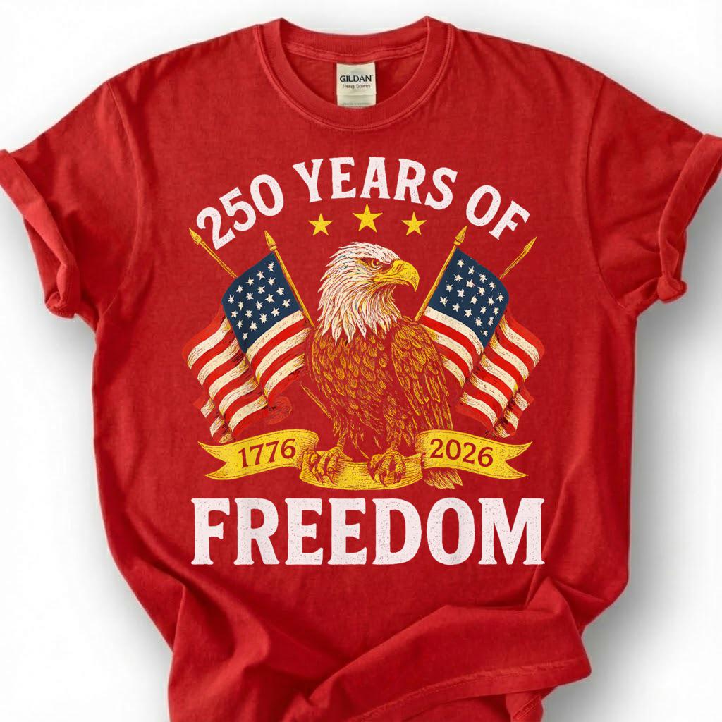 250 Years Of Freedom 1776 2026 Shirt, America Bald Eagle Flag Tee, USA Semiquincentennial Top, Patriotic Anniversary Apparel, July 4th Gift