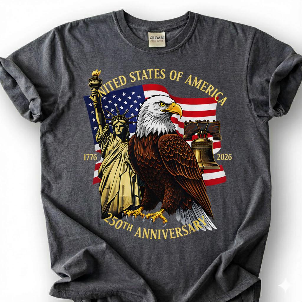USA 250th Anniversary 1776 2026 Shirt, Statue Of Liberty Bald Eagle Tee, Liberty Bell Flag Top, Semiquincentennial Apparel, July 4th Gift