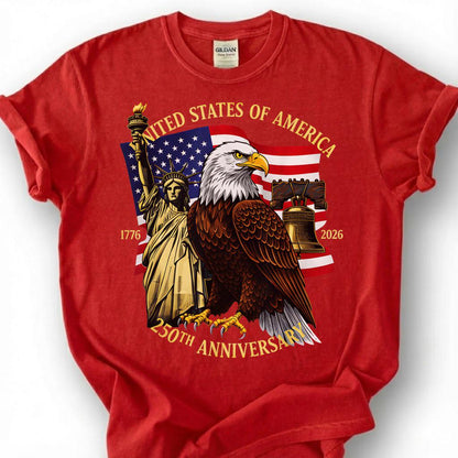 USA 250th Anniversary 1776 2026 Shirt, Statue Of Liberty Bald Eagle Tee, Liberty Bell Flag Top, Semiquincentennial Apparel, July 4th Gift