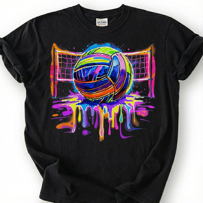 Colorful Volleyball Net Drip Paint Shirt, Volleyball Player Tee For Girls, Volleyball Lover Gift, Watercolor Sport Graphic Apparel